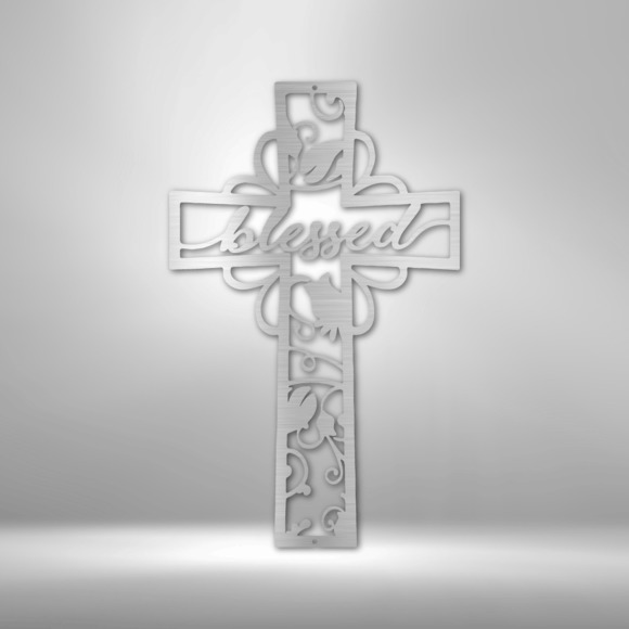 Scripture Sign Blessed Cross Steel Sign Laser Cut Powder Coated Home & Office M